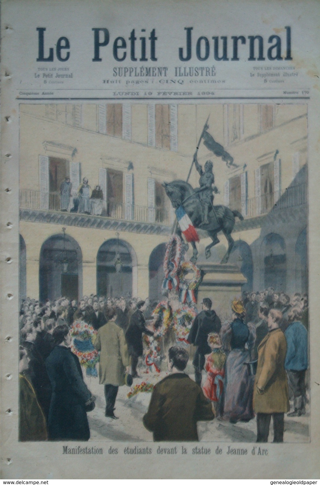 LE PETIT JOURNAL ILLUSTRE-19 FEVRIER 1894-MANIFESTATION ETUDIANTS PARIS-STATUE JEANNE D' ARC-ROI DU DAHOMEY - Documenti Storici