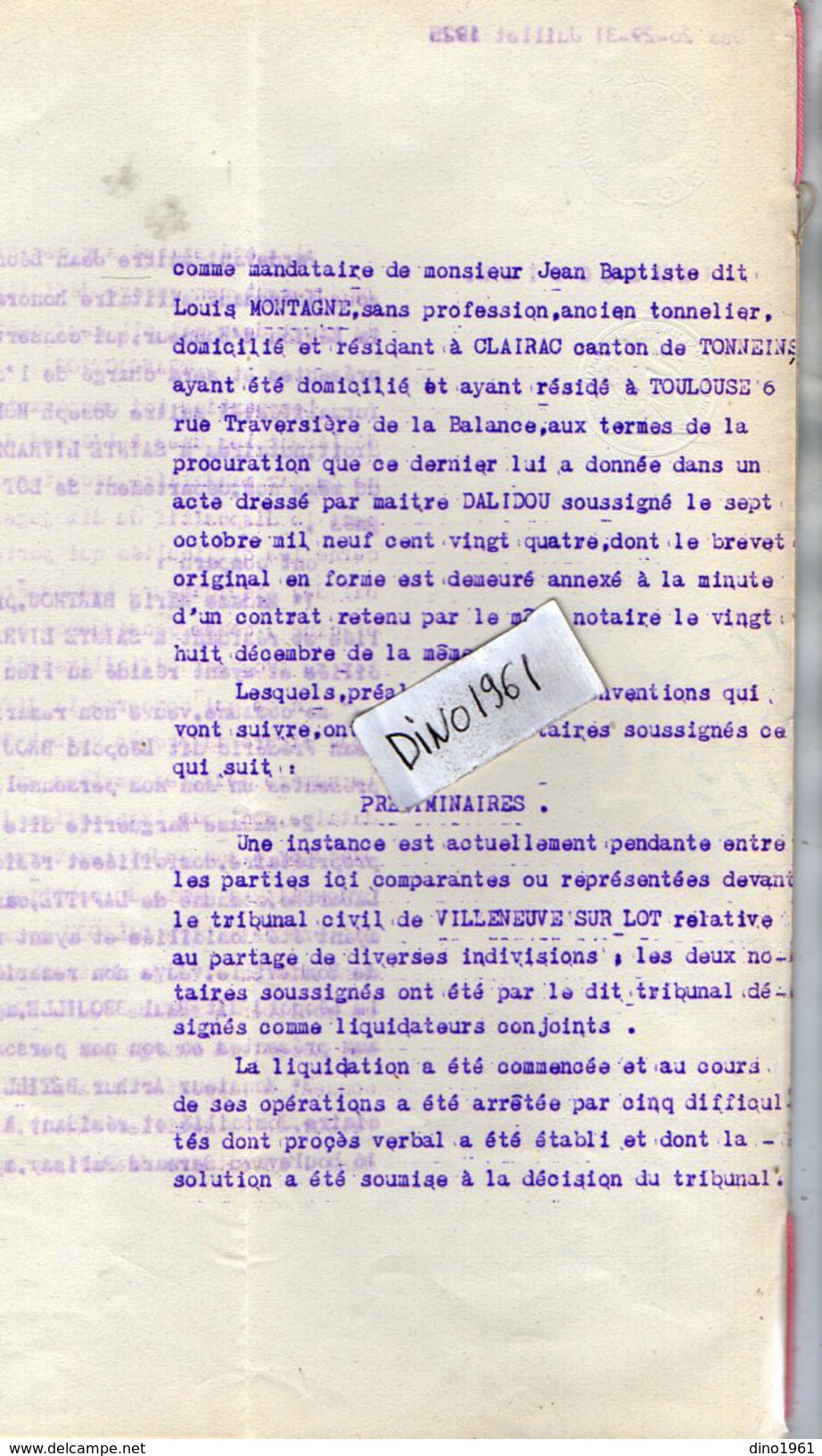 VP6100 - SAINTE LIVRADE - Acte De 1925 - Transaction Entre BROUILLE Héritiers - Collections