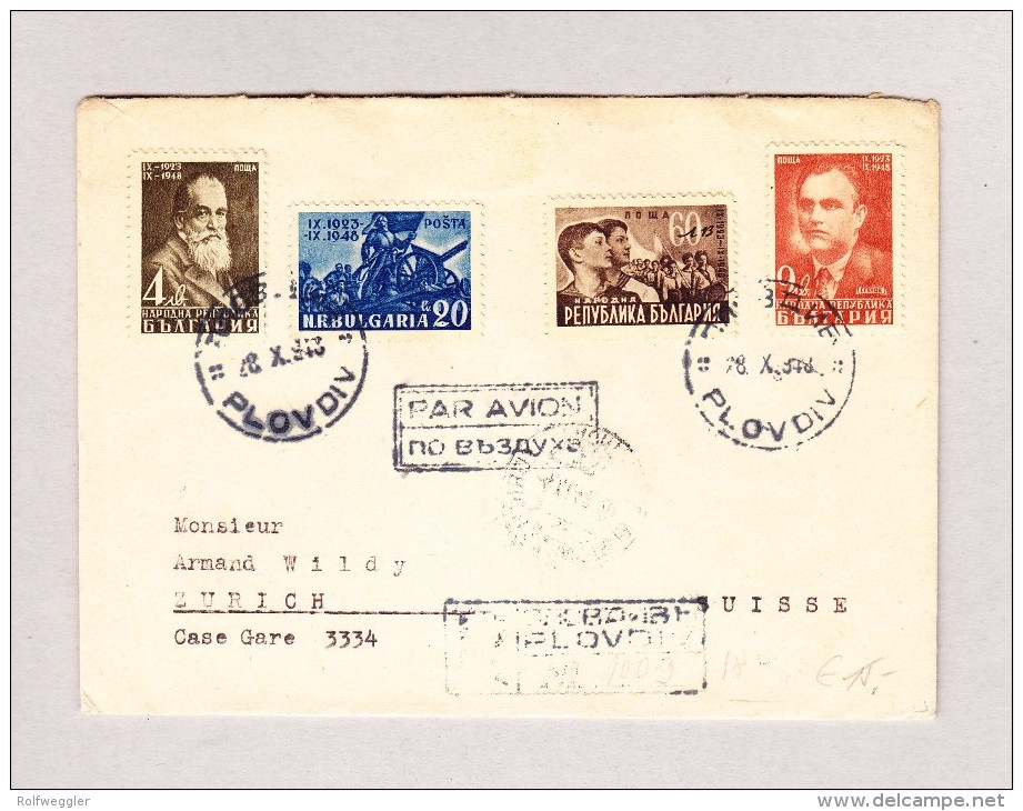 Bulgarien PLOVDIV 28-10-1948 Flugpost R-Brief Mit Ankunfts-Stempel Zürich HB Fächer - Lettres & Documents