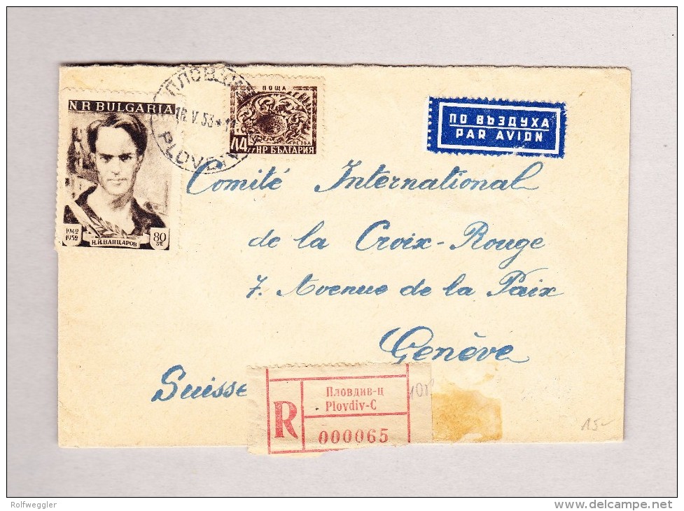 Bulgarien PLOVDIV 16.5.1953 Flugpost R-Brief Nach Genf Croix Rouge - Lettres & Documents