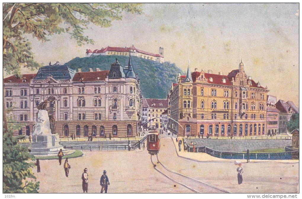 LAIBACH - Marien Platz Mit Presern Denkmal_tramway - Strassenbahnen