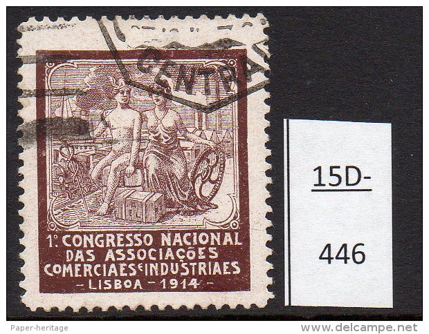 Portugal 1914 Poster Stamp: Industry, Hermes, Railway Train, Estrada De Ferro, Ship, Nude - With Postal Cancel - Trains