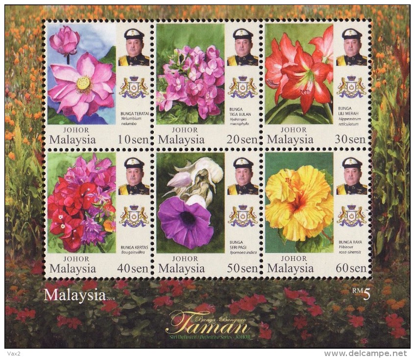 Malaysia Johor 2016 S#212a Garden Flower Definitive Series M/S MNH Flora Flower - Malesia (1964-...)