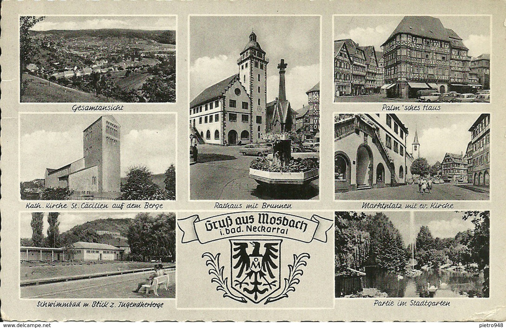 Mosbach (Baden Wuertt., Deutschland) Ansichten, Kirche St. Cacilien, Rathaus Mit Brunnen, Marktplatz, Stadtgarten - Mosbach