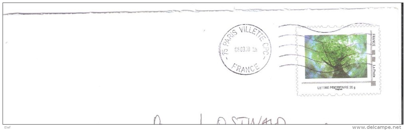 Lettre PAP " ARBRE , Philaposte , 20 G Obl Paris La Vilette ; 2010, TB - Prêts-à-poster:private Overprinting