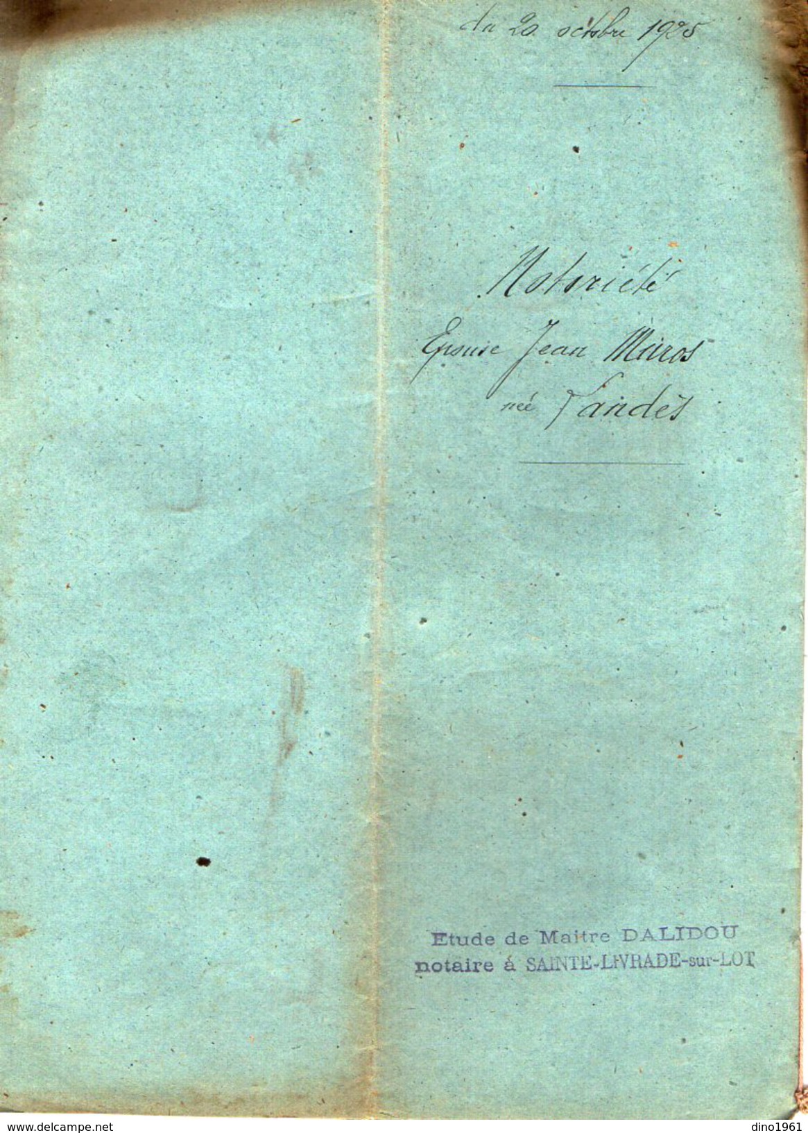 VP6103 - SAINTE LIVRADE - Acte De 1925 - Généalogie - Notoriété LANDES - Collections