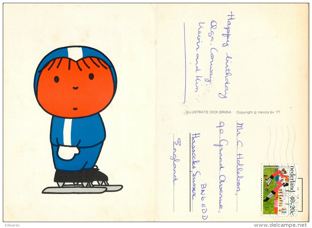 Dick Bruna, Boy On Ice Skates, Netherlands Postcard Posted 1976 Semi-postal Stamp - Sonstige & Ohne Zuordnung