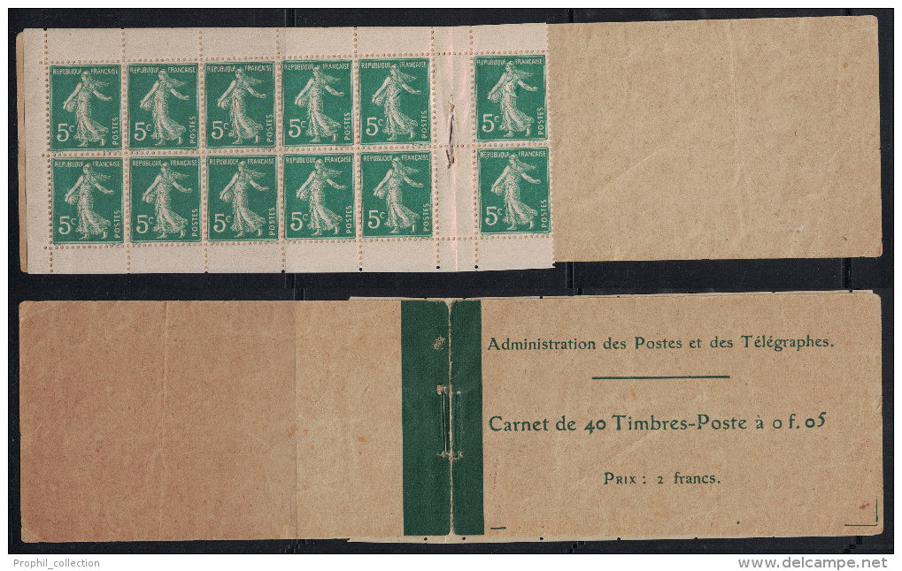 France - CARNET Type Semeuse 5c Vert N° 137 C3 Avec Couverture Complete TIMBRES NEUFS ** - Other & Unclassified