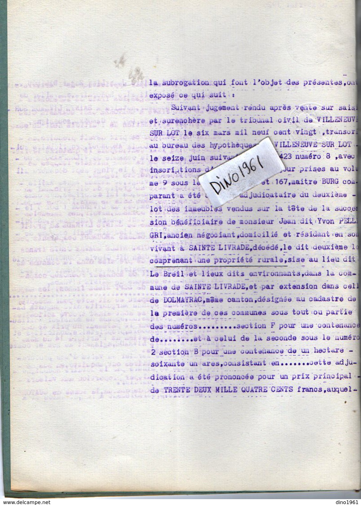 VP6105 - SAINTE LIVRADE - Acte De 1926 - Quittance Par Créanciers PELLEGRI à J.FOURCAUD - Collections