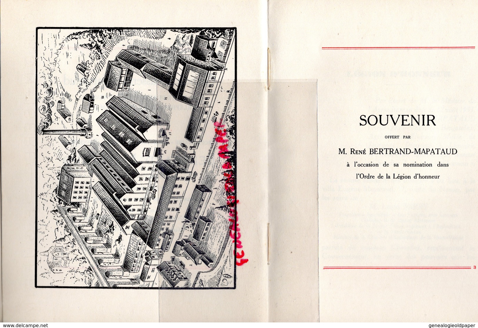 87 - LIMOGES - LIVRET SOUVENIR OFFERT PAR BERTRAND MAPATAUD POUR SA NOMINATION LEGION D' HONNEUR-MAIRE DE JOURGNAC-1933 - Documents Historiques