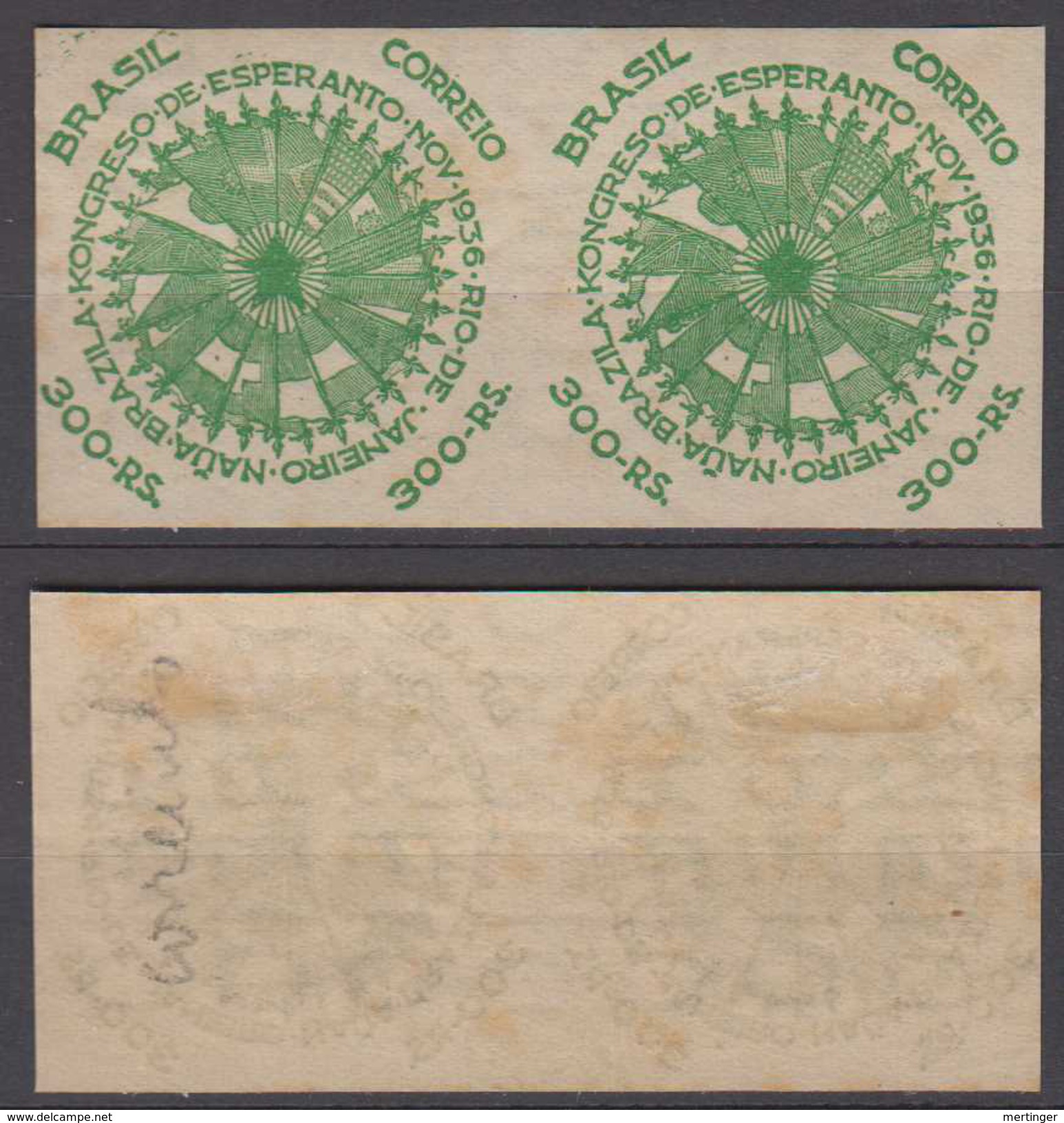 Brazil Brasil Mi# 466 (*) Mint Proof Imperforated Pair  ESPERANTO 1937 - Ongebruikt