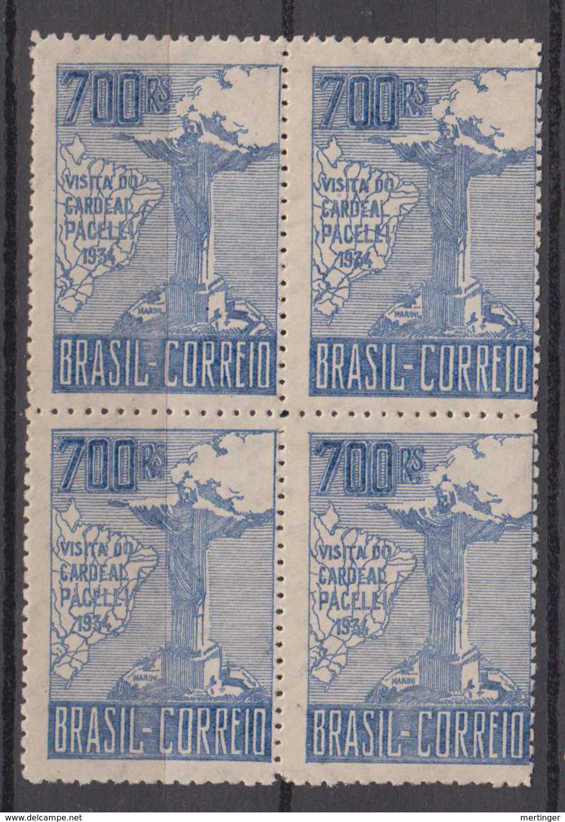 Brazil Brasil Mi# 414 ** MNH Block Of 4  700R PACELLI 1934 - Unused Stamps