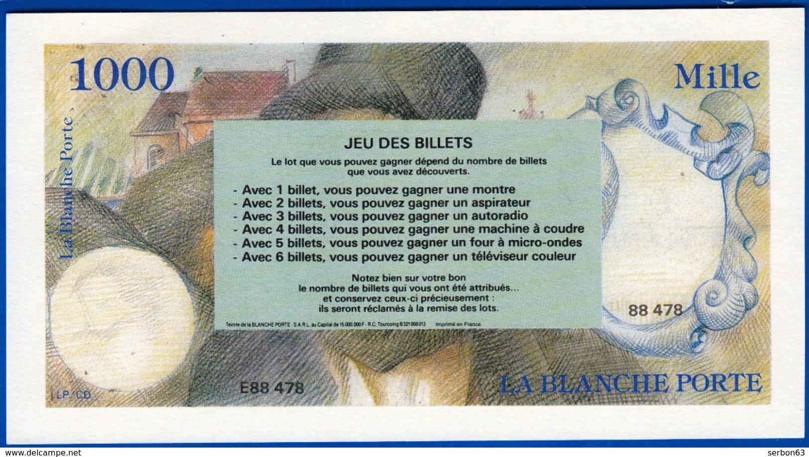 1 SPECIMEN VRAIE FAUSSE MONNAIE 1000 LA BLANCHE PORTE 88478 PUBLICITÉ DOCUMENT FICTIF RECTO VERSO - Specimen