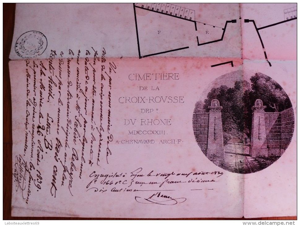 PLAN DU CIMETIERE DE LA CROIX-ROUSSE-A.CHENAVARD CONCESSION SABIN REBEYRE 1839 - Travaux Publics