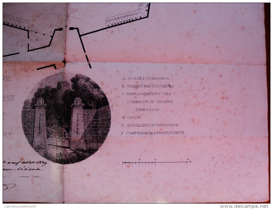 PLAN DU CIMETIERE DE LA CROIX-ROUSSE-A.CHENAVARD CONCESSION SABIN REBEYRE 1839 - Travaux Publics