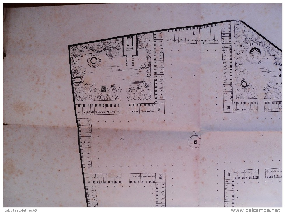 PLAN DU CIMETIERE DE LA CROIX-ROUSSE-A.CHENAVARD CONCESSION SABIN REBEYRE 1839