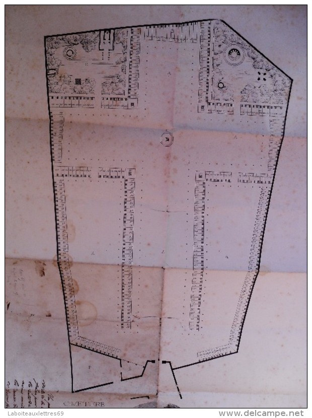 PLAN DU CIMETIERE DE LA CROIX-ROUSSE-A.CHENAVARD CONCESSION SABIN REBEYRE 1839