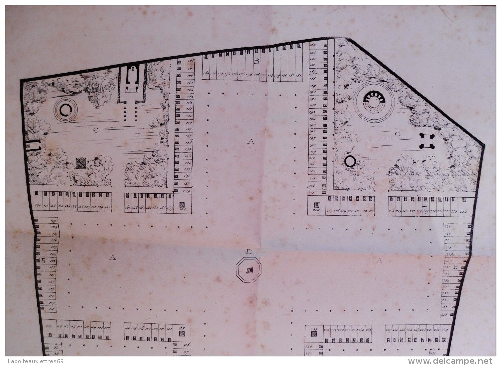 PLAN DU CIMETIERE DE LA CROIX-ROUSSE-A.CHENAVARD CONCESSION SABIN REBEYRE 1839