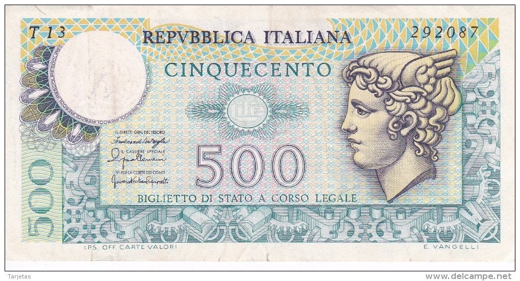 BILLETE DE ITALIA DE 500 LIRAS DEL AÑO 1976 -MEDUSA  (BANKNOTE) - 500 Liras