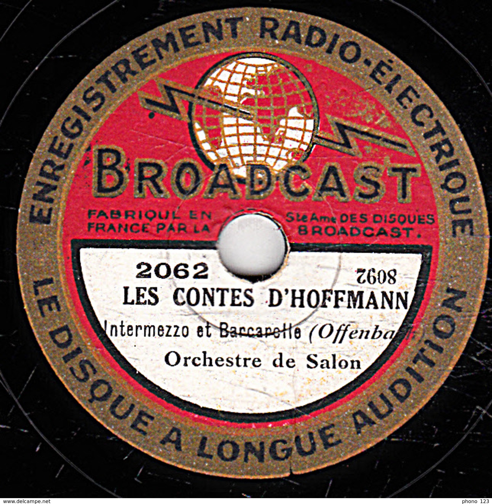 78 T -  20 Cm - état B - Orchestre De Salon - MURMURES DE FLEURS - LES CONTES D'HOFFMANN - 78 T - Disques Pour Gramophone