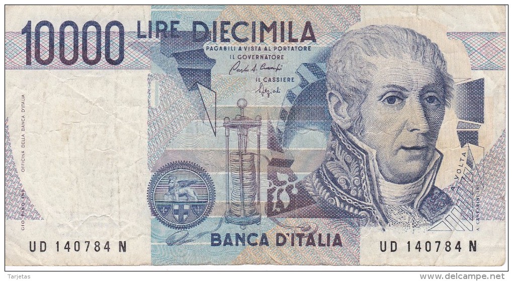 BILLETE DE ITALIA DE 10000 LIRAS DEL AÑO 1984 SERIE UD DE VOLTA  (BANKNOTE) DIFERENTES FIRMAS - 10000 Liras
