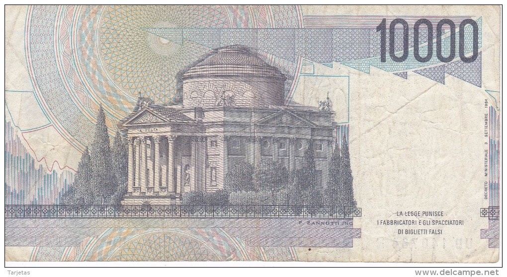 BILLETE DE ITALIA DE 10000 LIRAS DEL AÑO 1984 SERIE UD DE VOLTA  (BANKNOTE) DIFERENTES FIRMAS - 10000 Liras