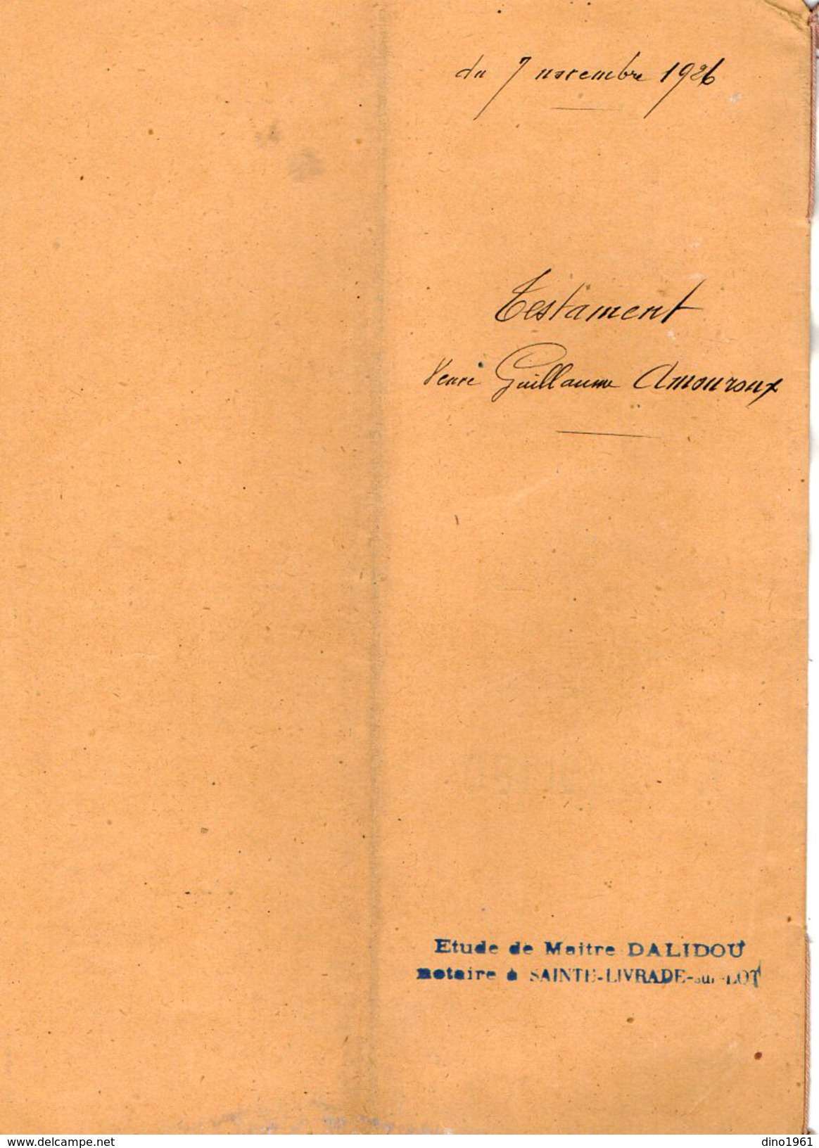 VP6109 - SAINTE LIVRADE - Acte De 1926 - Testament Vve G.AMOUROUX Née V.PALERIEU - Collezioni
