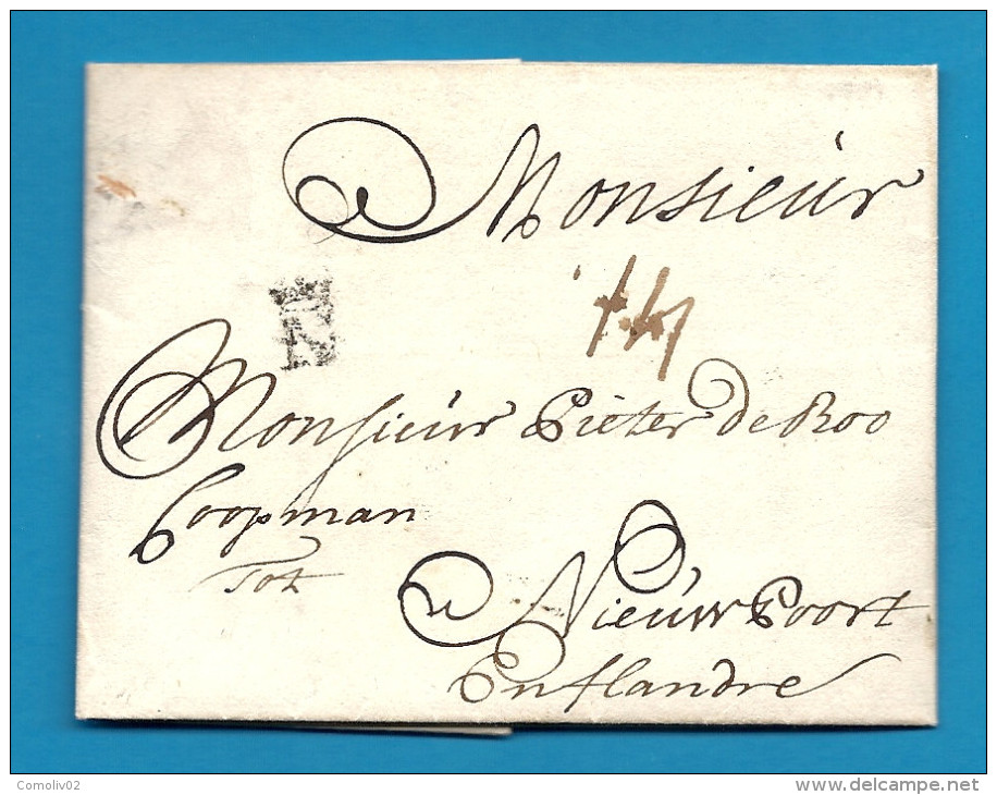 Lettre Avec Marque Postale "N Couronné De NANTES" (Loire Inférieure) -1721 / Cote 300€. Taxe 14 Patars - 1701-1800: Précurseurs XVIII