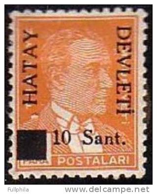 1939 TURKEY BLACK HATAY DEVLETI OVERPRINTED POSTAGE STAMPS WITH THE PORTRAIT OF ATATURK (1st. Issue) MICHEL: 1 MNH ** - 1934-39 Sandjak Alexandrette & Hatay