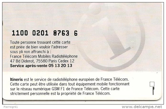 CARTE-PUCE-GSM-FRANCE TELECOM MOBILES-FM1B-SD-ITINERIS-FT-PUCEB-TBE - Nachladekarten (Handy/SIM)