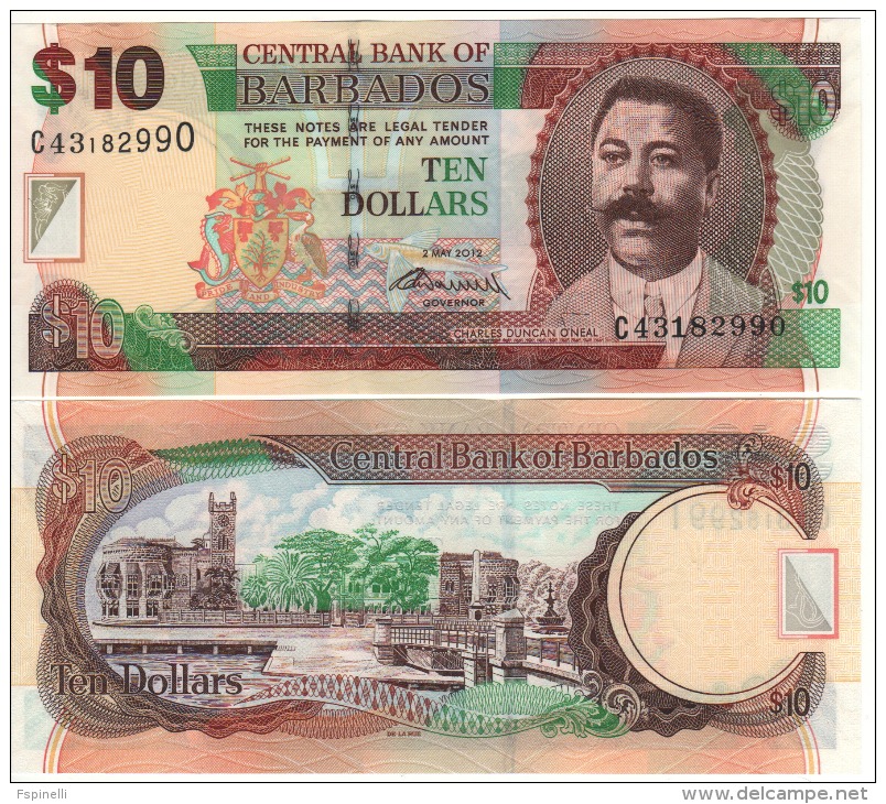 BARBADOS   10  Dollars    P68c   Signature  Warrell      2.5.2012   UNC - Barbados (Barbuda)