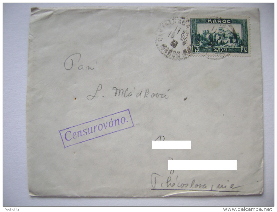 Morocco: Letter 1938 Sent To Czechoslovakia Stamp 1,75 F. Postmark Censored - Lettres & Documents