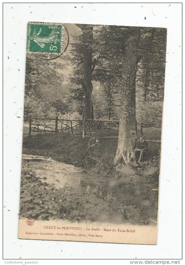 Cp , 80 , CRECY EN PONTHIEU , La Forêt , Mare Du FAUX SOLEIL , Animée , Voyagée 1912 - Crecy En Ponthieu