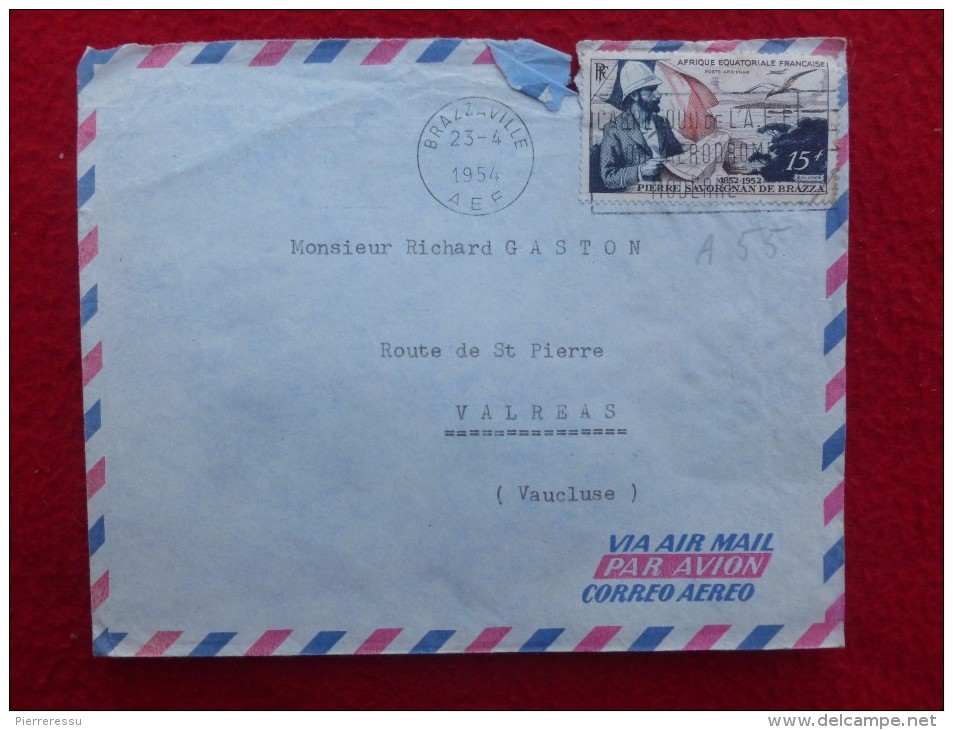 FRANCE COLONIES CACHET BRAZZAVILLE A E F PAR AVION 1954 - Cartas & Documentos