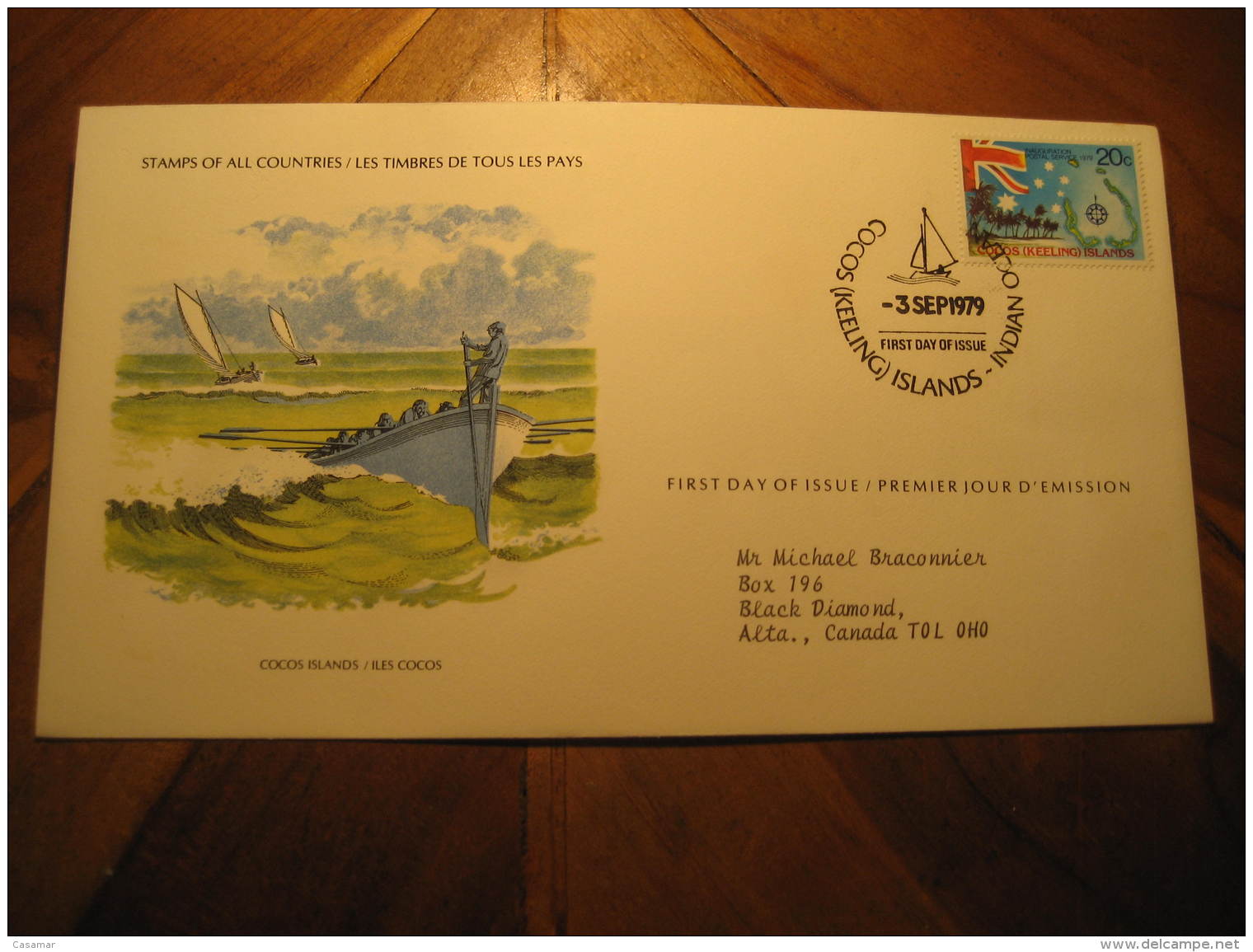 COCOS Islands 1979 To Canada Sailing Postal Service Stamp On FDC Cancel Cover Keeling - Cocos (Keeling) Islands