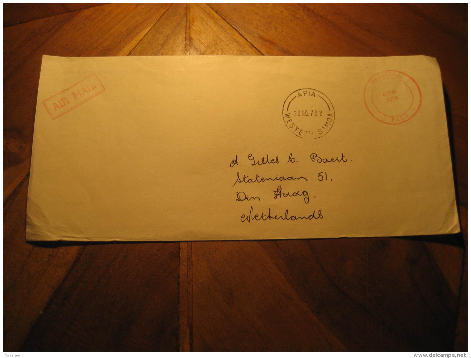 APIA 1970 To Netherlands Official Cancel Postage Paid Air Mail Cover Western Samoa - Samoa