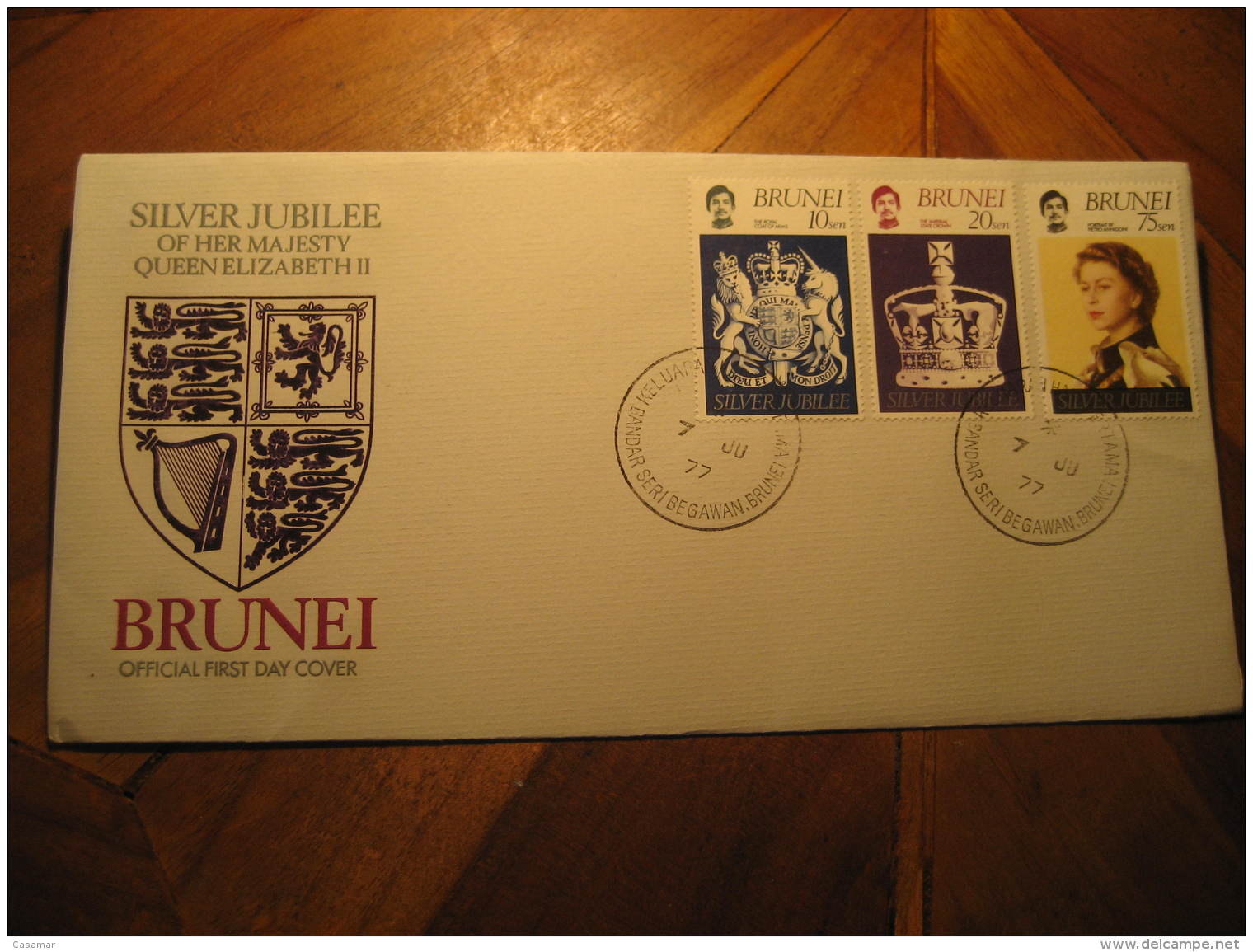 1977 QEII Silver Jubilee Royalty 3 Stamp On FDC Cancel Cover BRUNEI - Brunei (1984-...)