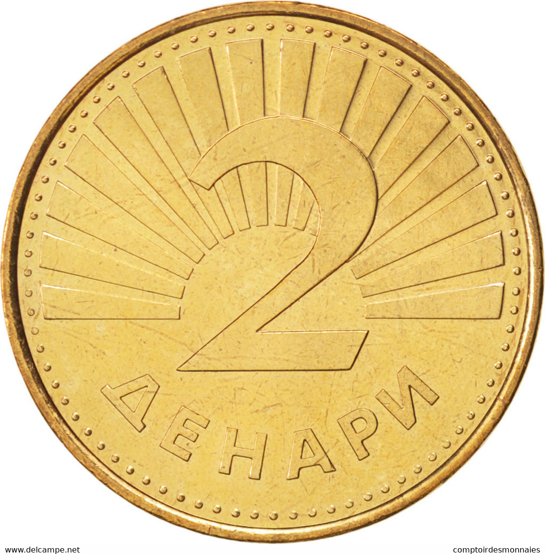 Monnaie, Macédoine, 2 Denari, 2001, FDC, Laiton, KM:3 - Noord-Macedonië