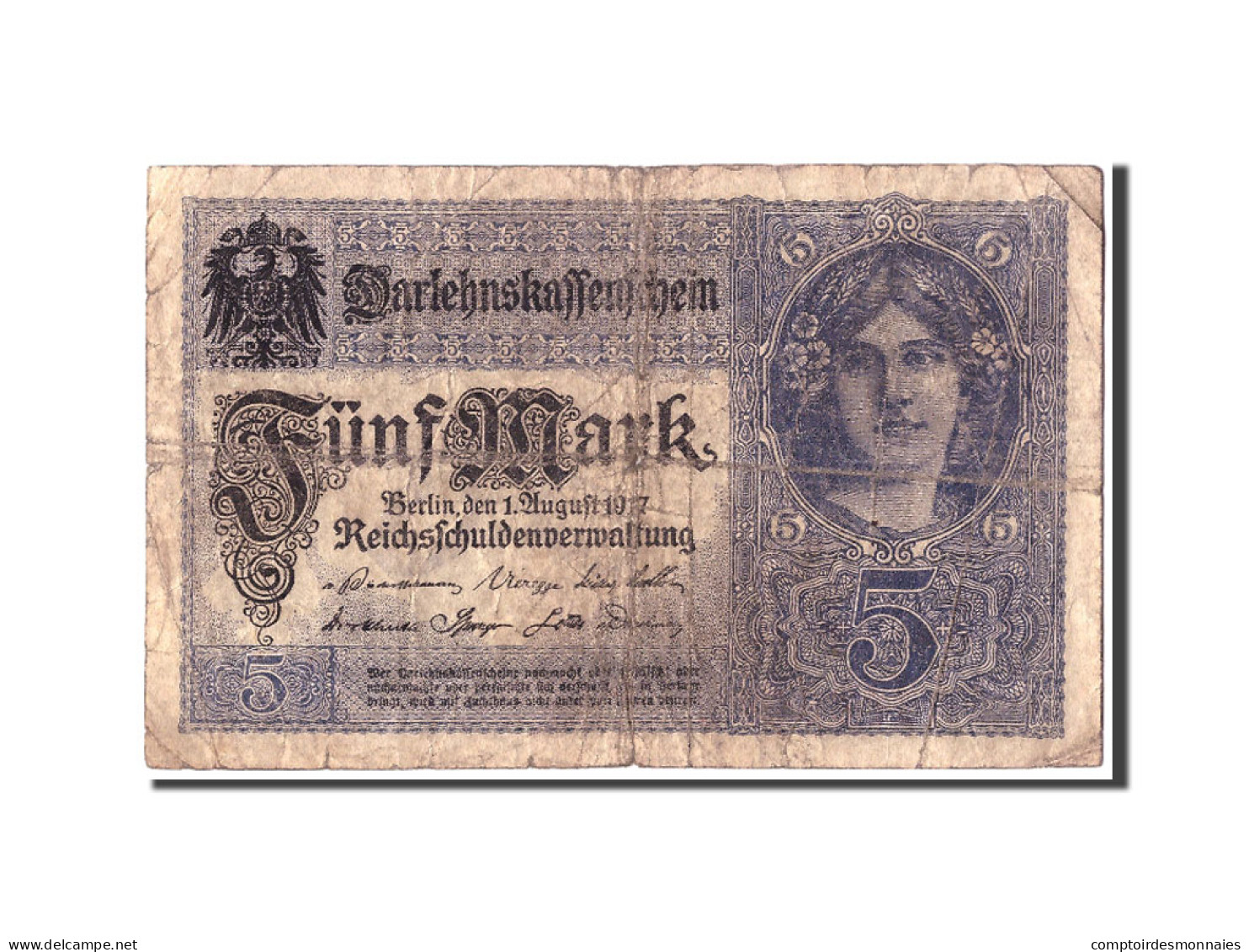 Billet, Allemagne, 5 Mark, 1917, 1917-08-01, KM:56a, AB+ - 5 Mark