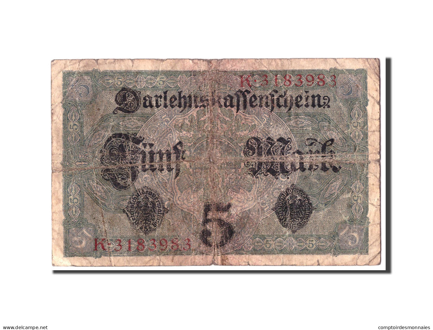 Billet, Allemagne, 5 Mark, 1917, 1917-08-01, KM:56a, AB+ - 5 Mark