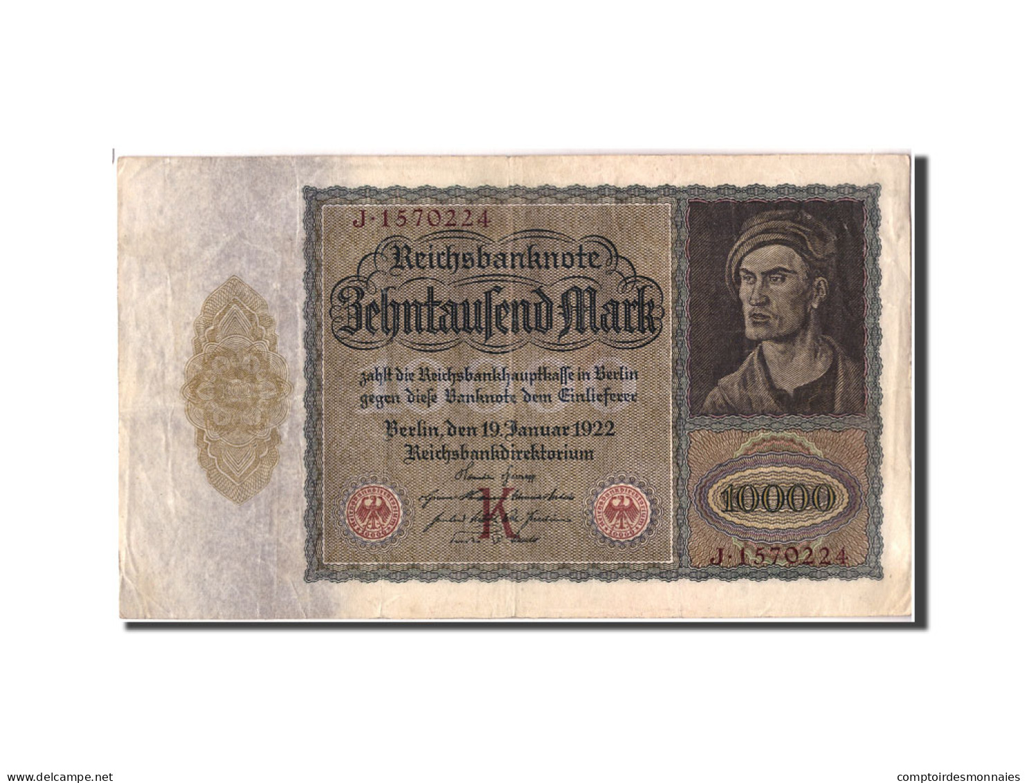 Billet, Allemagne, 10,000 Mark, 1922, 1922-01-19, KM:70, TB+ - 10000 Mark