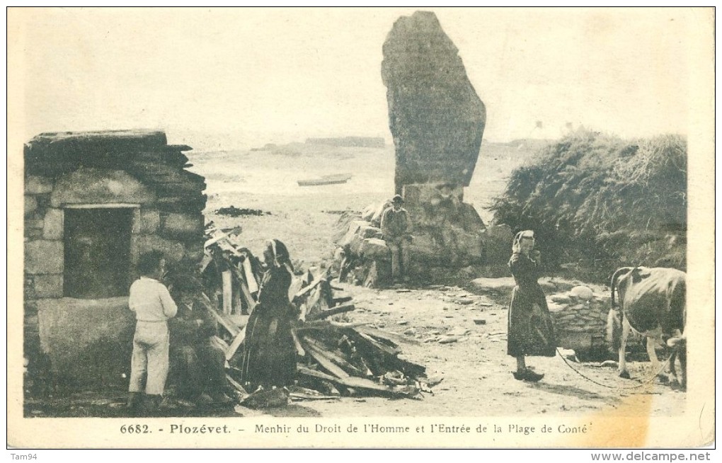 (29) Plozévet : Menhir Du Droit De L'Homme Et L'Entrée De La Plage De Conté (animée) - Plozevet