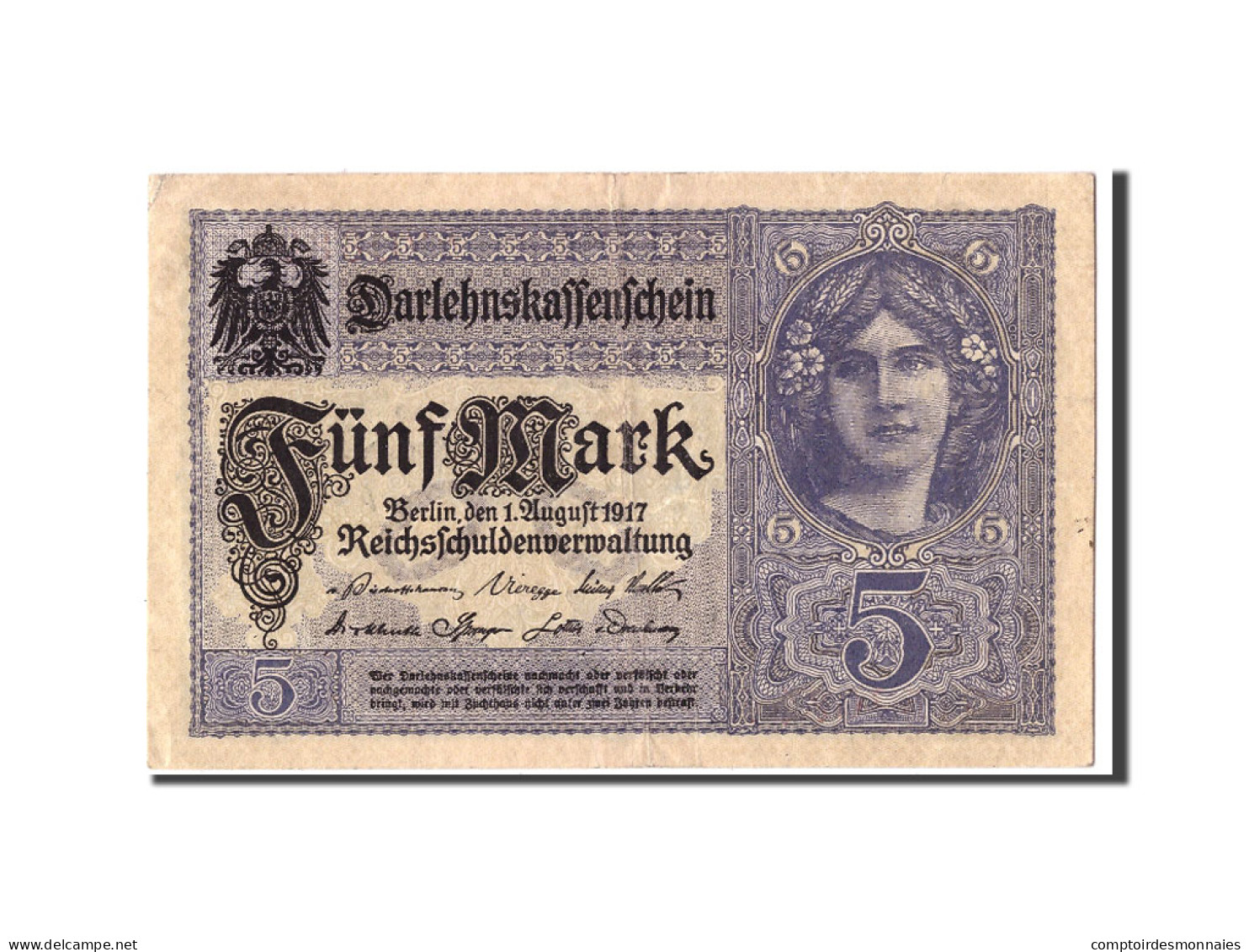 Billet, Allemagne, 5 Mark, 1917, 1917-08-01, KM:56b, TTB - 5 Mark