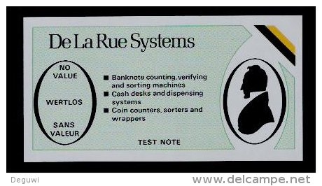 Test Note "DE LA RUE SYSTEMS" Gelb, Testnote, 136 X 70 Mm, Beids. Druck, RRRR, UNC - Altri & Non Classificati