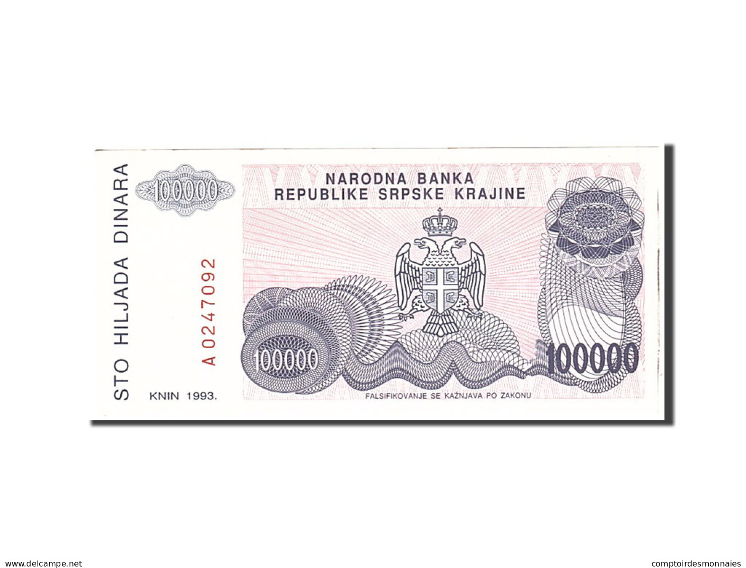 Billet, Croatie, 100,000 Dinara, 1993, Undated, KM:R22a, NEUF - Croatie