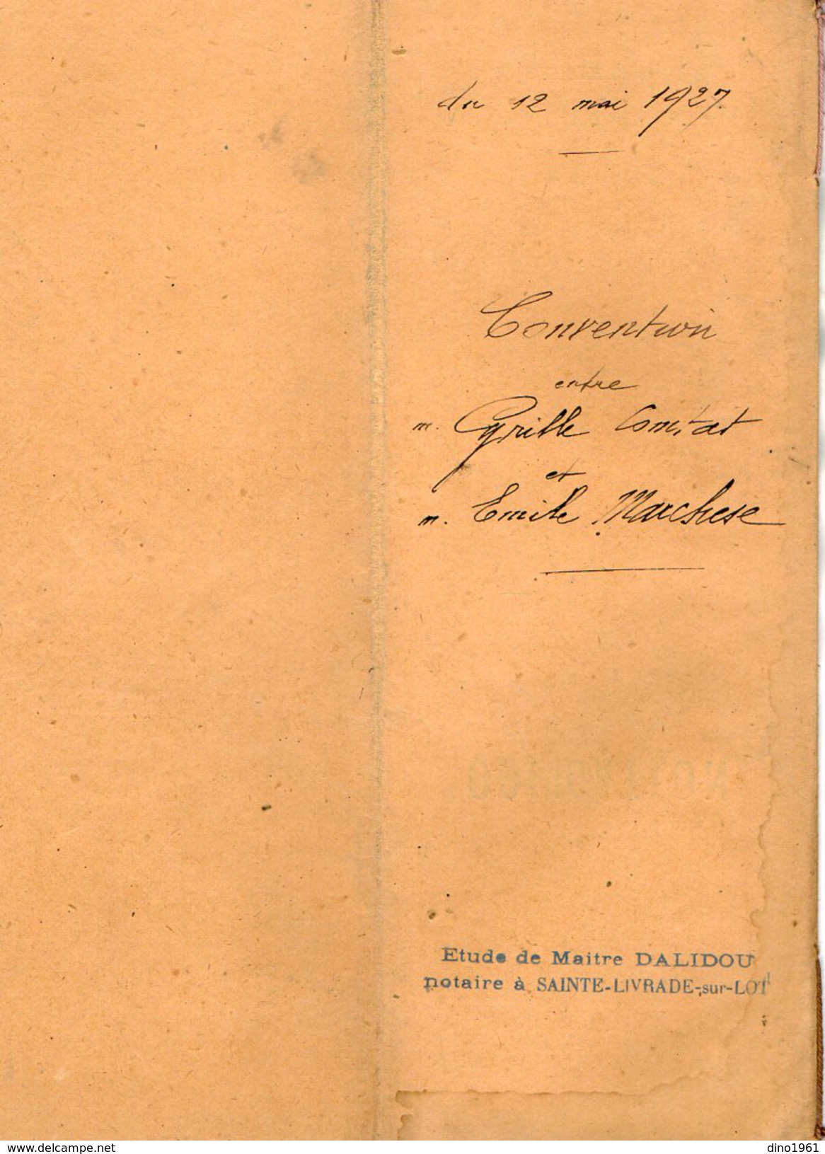 VP6115 - SAINTE LIVRADE - Acte De 1927 - Convention Bail Entre Cyrille CONTAT & Emile MARCHESE - Collections