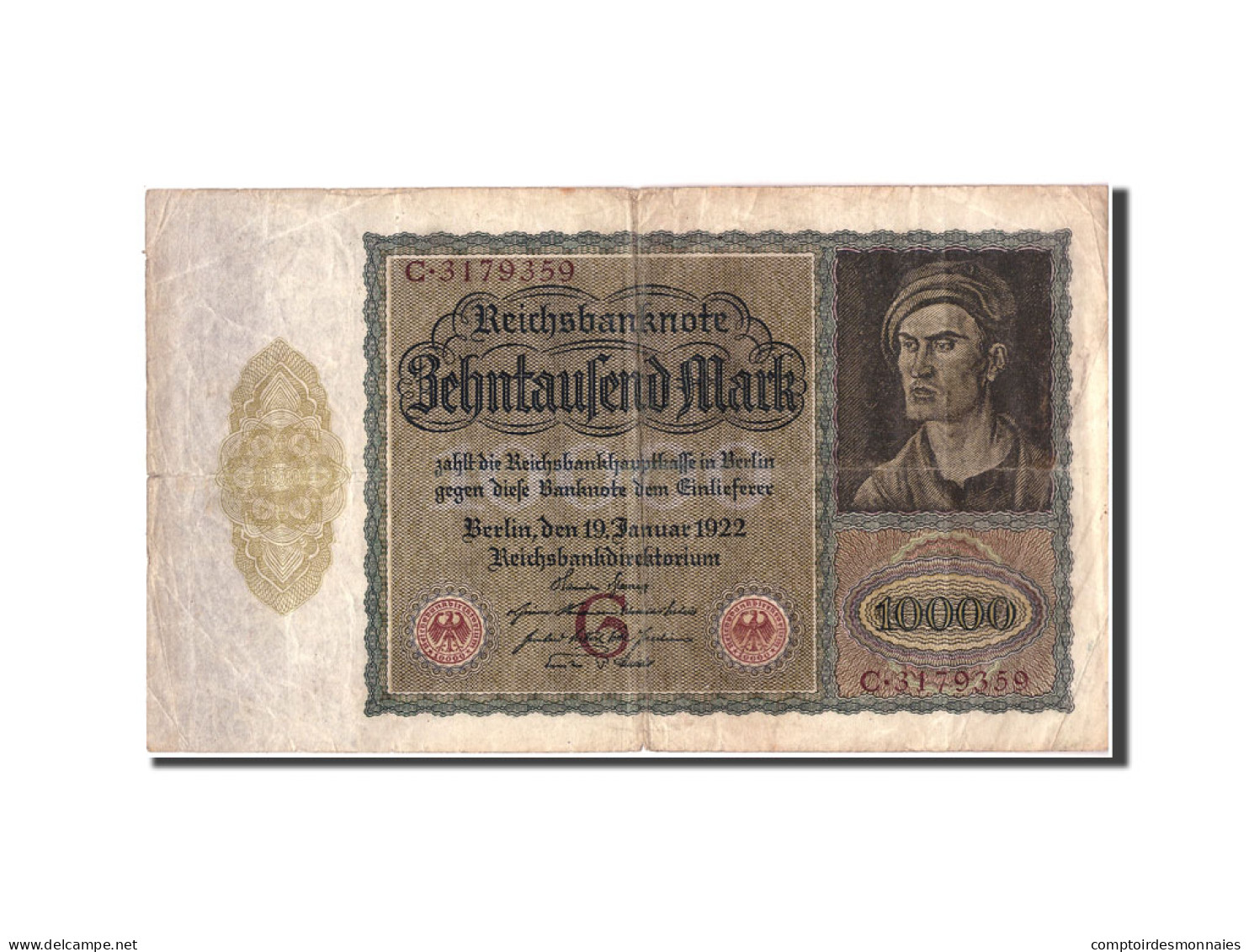 Billet, Allemagne, 10,000 Mark, 1922, 1922-01-19, KM:70, B+ - 10000 Mark