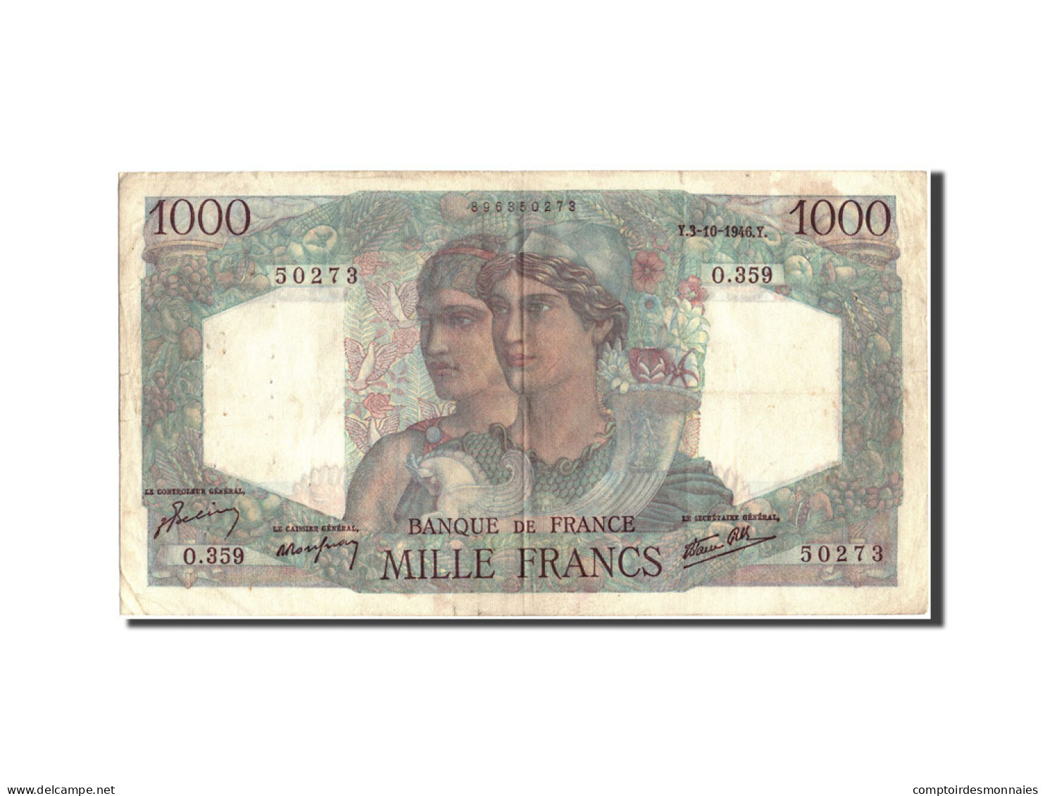 Billet, France, 1000 Francs, 1 000 F 1945-1950 ''Minerve Et Hercule'', 1946 - 1 000 F 1945-1950 ''Minerve Et Hercule''