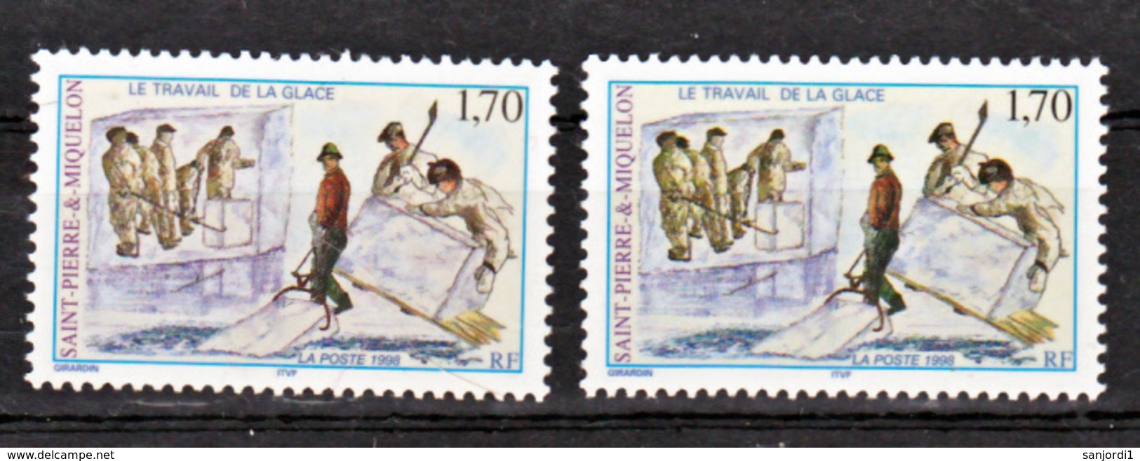 Saint Pierre Et Miquelon  672  Variété Bloc Glace Violet Et Bleu Travail De La Glace Neuf ** MNH Sin Charmela - Non Dentelés, épreuves & Variétés