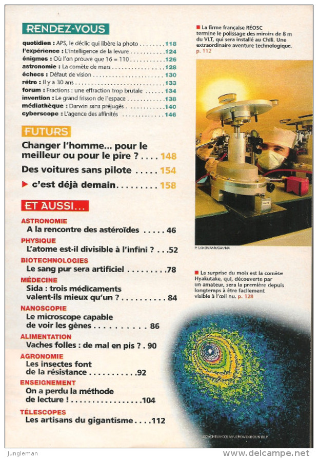 Science & Vie N° 942 - Antimatière, Au Seuil De L'antimonde - Transfusion - Mars 1996 - Sommaire En Photos 2 Et 3 - Science